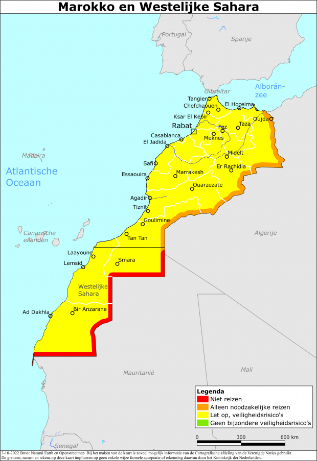 Kaart bij reisadvies Marokko